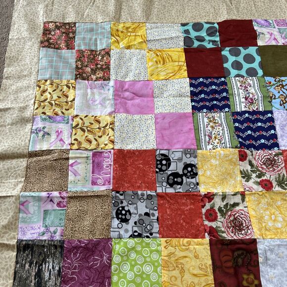 Unfinished Quilt Top Piece Throw Lap Scrap Quilt Squares 39.5”x 39.5” Multicolor - Picture 2 of 7